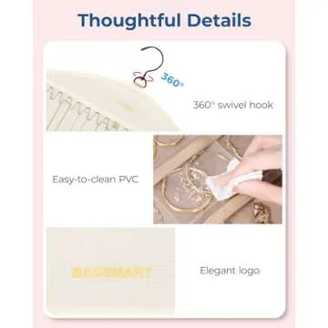 BAGSMART Hanging Jewelry Organizer with Hanger Metal Hooks Double-Sided Jewelry Holder for Organizing Earrings Necklaces Rings Perfect for in Hanging Closet, Wall, Door, 1 Piece, Large, Beige