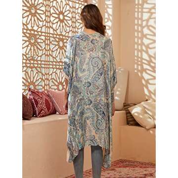 Moss Rose Women's Beach Cover up Swimsuit Kimono Cardigan with Bohemian Floral Print