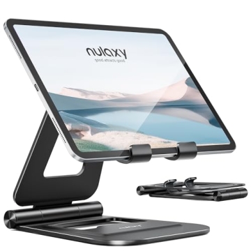 Nulaxy Aluminum Dual Foldable iPad Stand, Fully Adjustable Desktop Tablet Holder, iPad Accessories f...