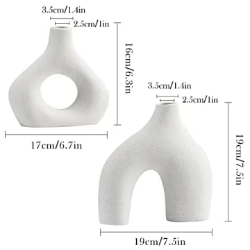 White Ceramic Vase Set of 2 for Modern Home Decor, Round Matte Donut Vases for Pampas Grass, Neutral Boho Nordic Minimalism Style Flower Vases for Living Room Wedding Table Party Office Bedroom