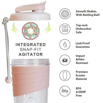 Kuoleopa Shaker Bottle - 24 oz Protein Mixer with Whisk Ball, Portable Pre Workout Drink Shaker Cup, Pink