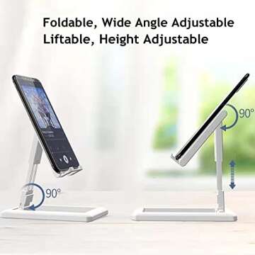 JUSDIQIR Adjustable Cell Phone Stand - Foldable Phone Holder for Desk
