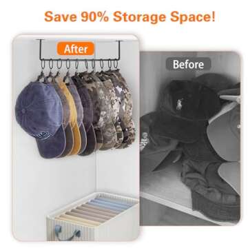 Viklluyr Hat Rack for Baseball Cap Hat Storage with 20 Hooks - Modern Metal Hat Organizer Wall Mounted Caps Hanger Set of 2 for Closet Door Bedroom Entryway Laundry