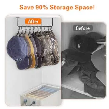 Viklluyr Hat Rack for Baseball Cap Hat Storage with 20 Hooks - Modern Metal Hat Organizer Wall Mounted Caps Hanger Set of 2 for Closet Door Bedroom Entryway Laundry