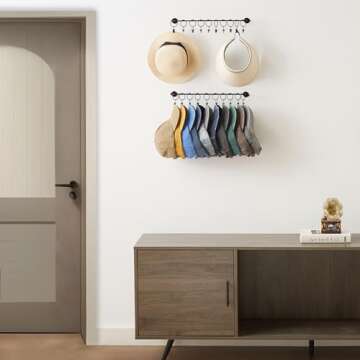 Viklluyr Hat Rack for Baseball Cap Hat Storage with 20 Hooks - Modern Metal Hat Organizer Wall Mounted Caps Hanger Set of 2 for Closet Door Bedroom Entryway Laundry