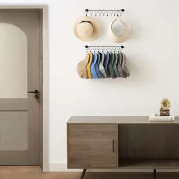 Viklluyr Hat Rack for Baseball Cap Hat Storage with 20 Hooks - Modern Metal Hat Organizer Wall Mounted Caps Hanger Set of 2 for Closet Door Bedroom Entryway Laundry