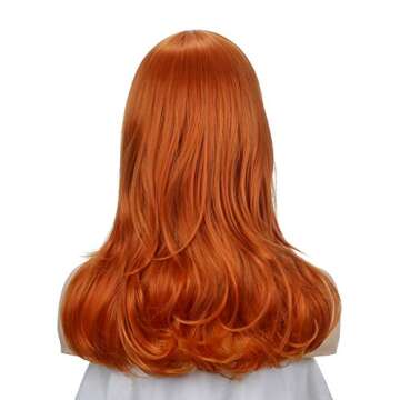 Qaccf Long Wavy Full Bang halloween Costume Women Wig with Purple Head bang and Green Scarf (Ginger)