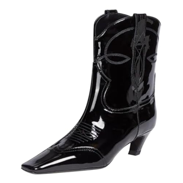 FSJ Women Square Toe Comfort Kitten Low Heel Ankle Bootie - Winter Essential