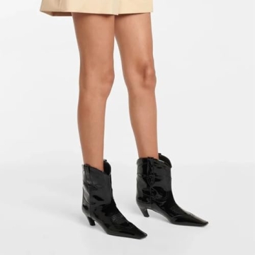 FSJ Women Square Toe Comfort Kitten Low Heel Ankle Boot