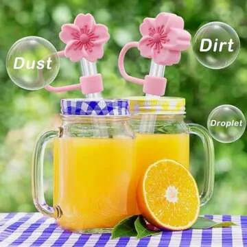 5Pcs Straw Cover, 0.4n Diameter Cute Silicone Accessories Cap for Stanley Cup, Dust-Proof Drinking Straw Reusable Straw Tips Lids