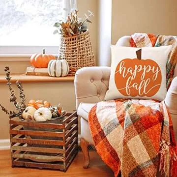 Happy Fall Pumpkin Pillow Cover for Autumn Decor