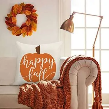 Happy Fall Pumpkin Pillow Cover for Autumn Decor