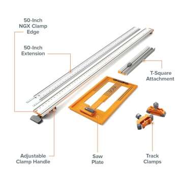 BORA 5-Piece NGX Clamp Edge System Set for Making Precision Cuts, Includes 50-inch Clamp Edge, 50-inch Extension, Pro Saw Plate, Track Clamps, Non-Chip Strip, 544500