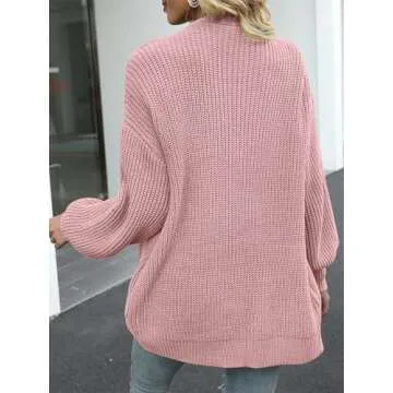 MEROKEETY Women's Fall Open Front Long Lantern Sleeve Cardigan Oversized Chunky Outwear with Pocket Dusty Pink
