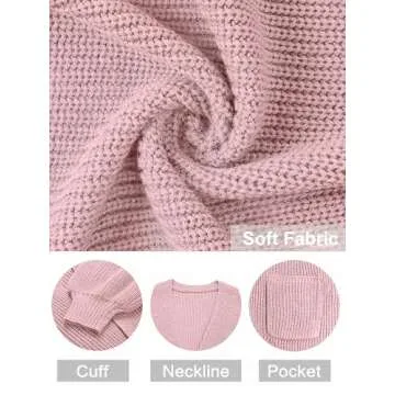 MEROKEETY Women's Fall Open Front Long Lantern Sleeve Cardigan Oversized Chunky Outwear with Pocket Dusty Pink