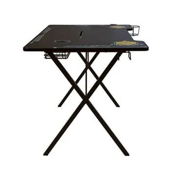 Atlantic Viper 3000 Gaming Desk – Single Laminated Surface, Heavy-Duty Steel X-Legs, Integrated LED, 3 USB 3.0 Ports, Smart Device Slot, Surge Protector Tray, Headset Hooks, PN 33906164 - Black