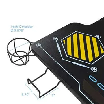 Atlantic Viper 3000 Gaming Desk – Single Laminated Surface, Heavy-Duty Steel X-Legs, Integrated LED, 3 USB 3.0 Ports, Smart Device Slot, Surge Protector Tray, Headset Hooks, PN 33906164 - Black