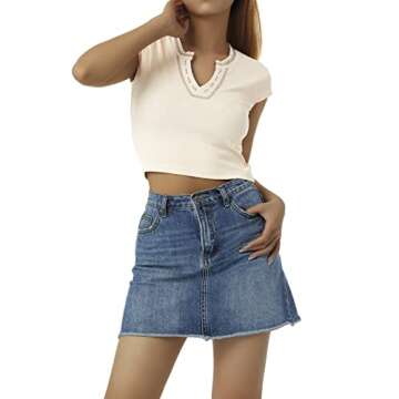 Louatui Sexy Short Sleeve Basic Tee Top for Women Solid Slim Fitted Y2k Baby Tee T-Shirt V-Neck Crop Top Blouse Clothing