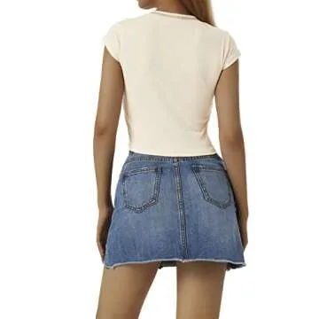 Louatui Sexy Short Sleeve Basic Tee Top for Women Solid Slim Fitted Y2k Baby Tee T-Shirt V-Neck Crop Top Blouse Clothing
