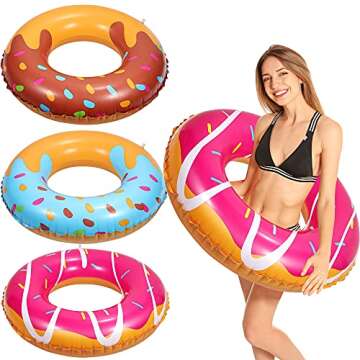 F FiGoal 3 Pack Summer Swimming Float with Blue Donut Brown Donut and Pink Donut Swimming Pool Ring ...