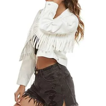 SCOFEEL Women’s Crop Denim Jean Button Down Long Sleeve Jacket with Fringe