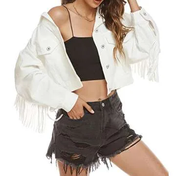 SCOFEEL Women’s Crop Denim Jean Button Down Long Sleeve Jacket with Fringe