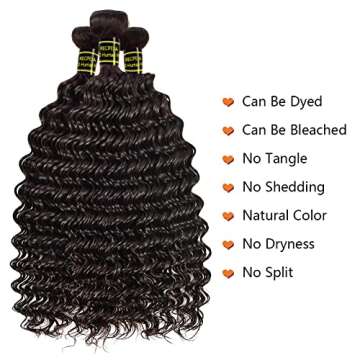 Brazilian Virgin Hair Deep Wave Bundles 100% Human Hair Unprocessed Brazilian Human Hair Deep Curly ...