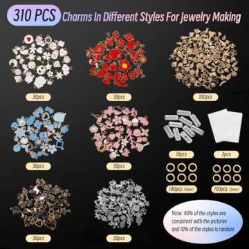 Funtopia Charms for Jewelry Making, 310pcs Gold Enamel Charms for Bracelets Necklace Keychain Earring Making, Assorted Cute Metal Pendants Bulk for DIY Craft Supplies