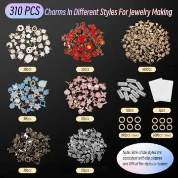 Funtopia Charms for Jewelry Making, 310pcs Gold Enamel Charms for Bracelets Necklace Keychain Earring Making, Assorted Cute Metal Pendants Bulk for DIY Craft Supplies
