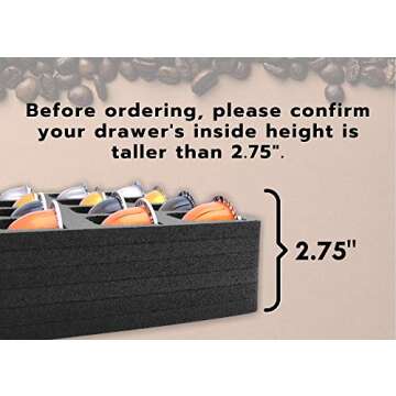 Polar Whale Coffee Espresso Capsule Drawer Organizer Tray Insert Compatible with Nespresso Vertuo VertuoLine for Kitchen Home Office Waterproof Washable Black Foam 36 Compartment 12.6 X 17.9 Inches