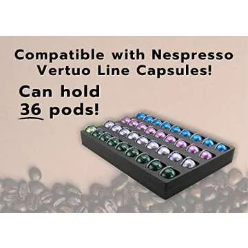 Polar Whale Coffee Espresso Capsule Drawer Organizer Tray Insert Compatible with Nespresso Vertuo VertuoLine for Kitchen Home Office Waterproof Washable Black Foam 36 Compartment 12.6 X 17.9 Inches