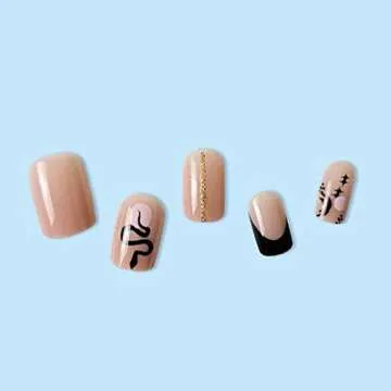 Foccna Square Press on Nails Black Fake Nails Tips Snake Women's French False Nails Medium Glossy Daily Wear Artificail Nails for Nail Art Manicure Decoration,24pcs