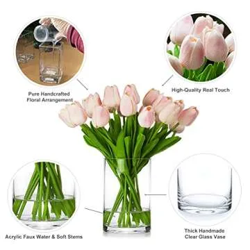Pink Tulip Artificial Flowers in Vase for Home Decor