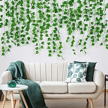 Artflower Fake Vines for Bedroom, 12 Pcs 84Ft Fake Ivy Vines Greenery Garland Artificial Ivy Leaves Fake Hanging Plants for Office Garden Wedding Wall Room Decor