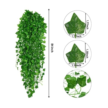 Artflower Fake Vines for Bedroom, 12 Pcs 84Ft Fake Ivy Vines Greenery Garland Artificial Ivy Leaves Fake Hanging Plants for Office Garden Wedding Wall Room Decor