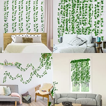 Artflower Fake Vines for Bedroom, 12 Pcs 84Ft Fake Ivy Vines Greenery Garland Artificial Ivy Leaves Fake Hanging Plants for Office Garden Wedding Wall Room Decor