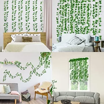 Artflower Fake Vines for Bedroom, 12 Pcs 84Ft Fake Ivy Vines Greenery Garland Artificial Ivy Leaves Fake Hanging Plants for Office Garden Wedding Wall Room Decor