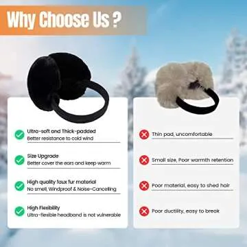 Unisex Simple Black Ear Muffs Women Faux Furry Ear Muffs Winter Women Outdoors Women's Earmuffs for Women Winter Fuzzy Earmuffs, Black