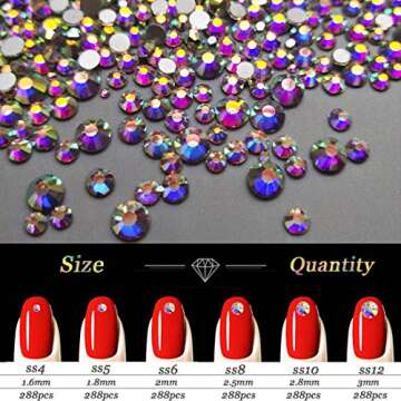 AB Crystal Rhinestones Set (1728+100Pcs), Round & Multi-Shape AB Glass Rhinestone, Flatback AB Crystals for Nails, Clothes, Face, Jewelry | Aurora Borealis