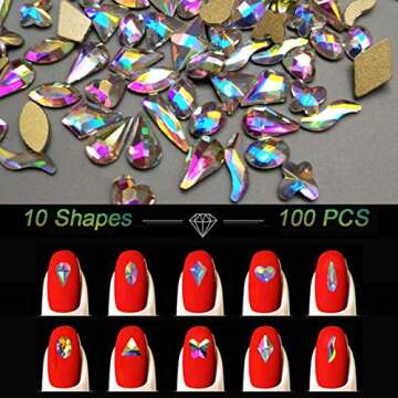 AB Crystal Rhinestones Set (1728+100Pcs), Round & Multi-Shape AB Glass Rhinestone, Flatback AB Crystals for Nails, Clothes, Face, Jewelry | Aurora Borealis