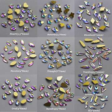 AB Crystal Rhinestones Set (1728+100Pcs), Round & Multi-Shape AB Glass Rhinestone, Flatback AB Crystals for Nails, Clothes, Face, Jewelry | Aurora Borealis