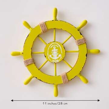 CSWLJS Coastal Nautical Beach Decor Ship Steering Wheel Wall Art - Wooden Art Accents for Home, Outd...