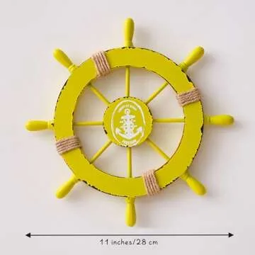 CSWLJS Coastal Nautical Beach Decor Ship Steering Wheel Wall Art - Wooden Art Accents for Home, Outd...