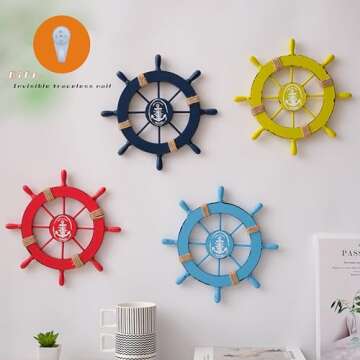 CSWLJS Coastal Nautical Beach Decor Ship Steering Wheel Wall Art - Wooden Art Accents for Home, Outdoor, Bathroom, Pool - 11in Yellow