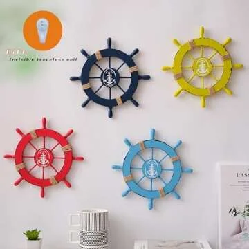 CSWLJS Coastal Nautical Beach Decor Ship Steering Wheel Wall Art - Wooden Art Accents for Home, Outdoor, Bathroom, Pool - 11in Yellow