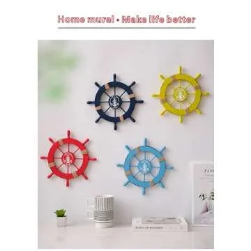 CSWLJS Coastal Nautical Beach Decor Ship Steering Wheel Wall Art - Wooden Art Accents for Home, Outdoor, Bathroom, Pool - 11in Yellow