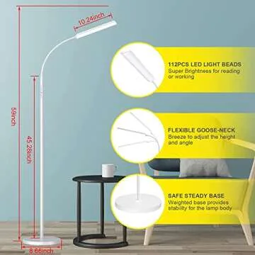 Dimunt Floor Lamp, Bright 15W Floor Lamps for Living Room with 1H Timer, Dimmable LED Floor Lamps 3000K-6000K & Tall Standing Lamp with Remote & Touch Control Reading Floor Lamps for Bedroom-White