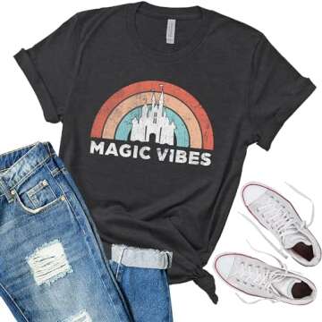 Magic Vibes Shirt | Cute Vacation Shirt for Disney | Unisex Sizing (X-Small, Dark Grey Heather)