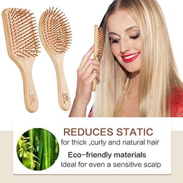 VICKYLEE Natural Wooden Hair Combs set 2 in 1 Bamboo Bristle Detangling Hairbrush for Elderly Adults...