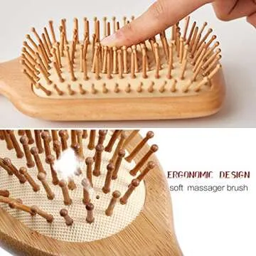 VICKYLEE Natural Wooden Hair Combs set 2 in 1 Bamboo Bristle Detangling Hairbrush for Elderly Adults,Man,Woman Reduce Frizz, Massage Scalp for Straight Curly Wavy Dry Wet Thick or Fine Hair